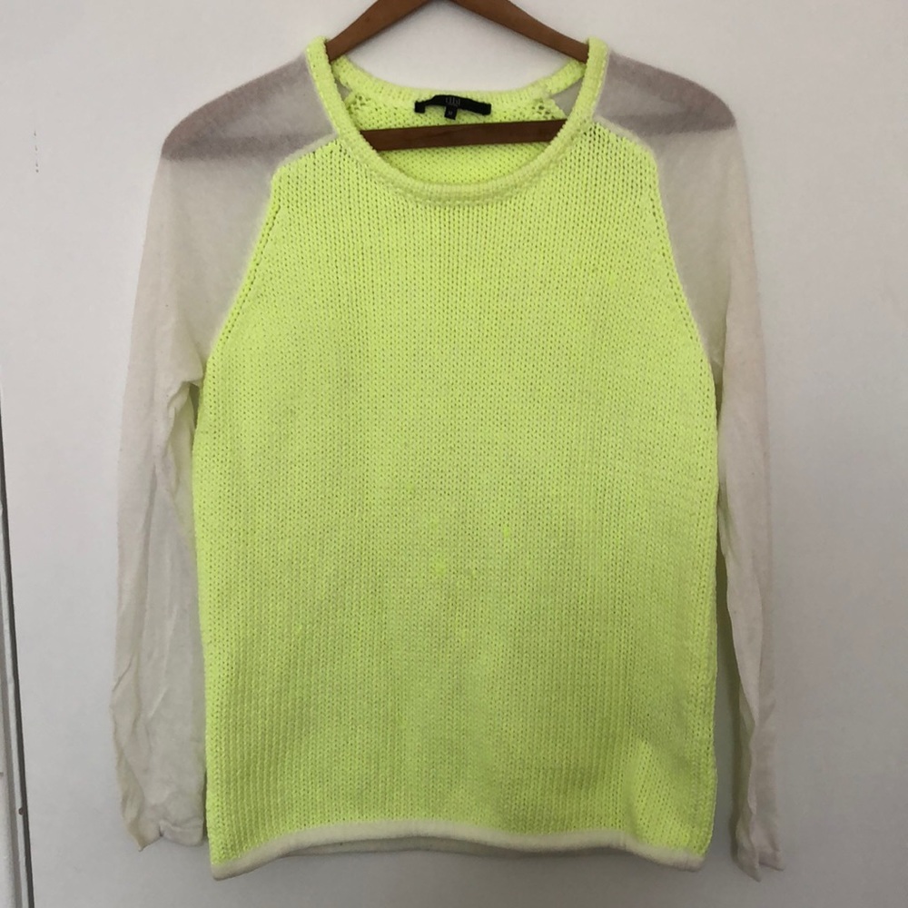 Tibi neon thick knit sweater with sheer sleeves